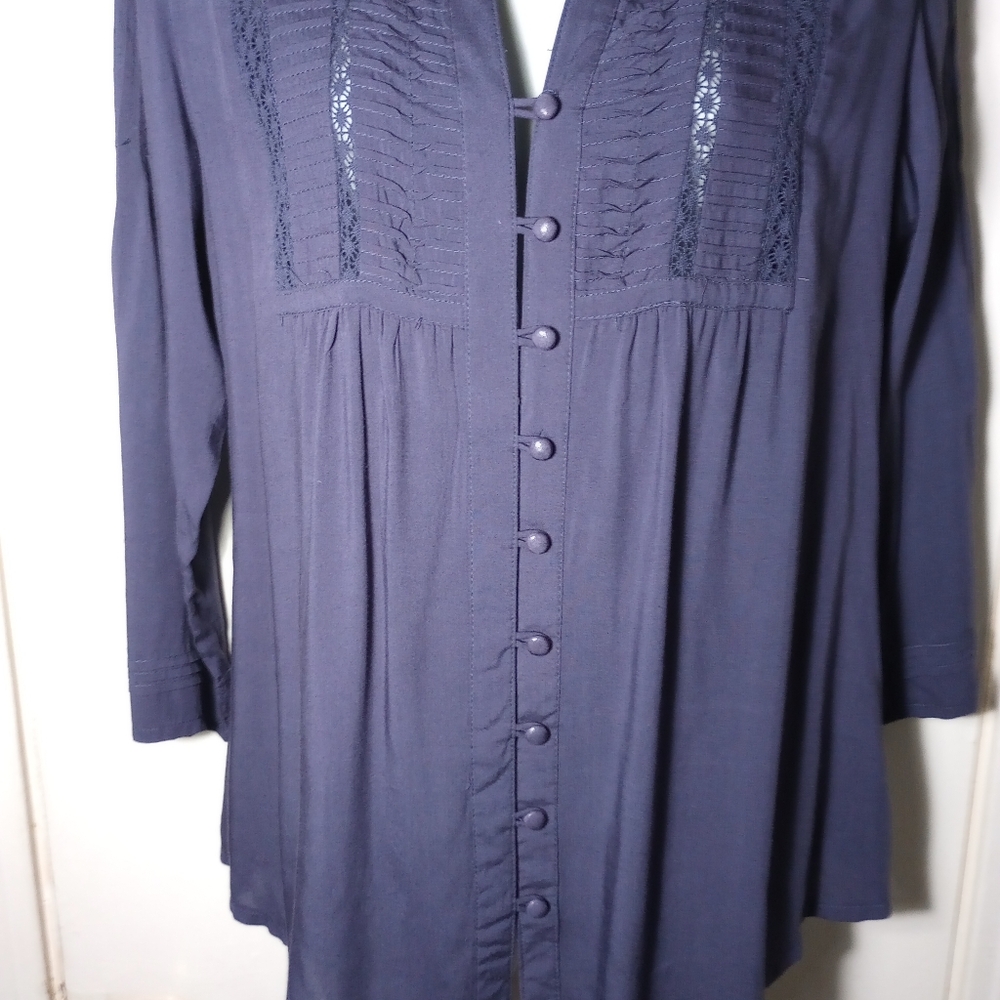 NWTAnthropologie SOLITAIRE BY RAVI KHOSLA Navy Crochet Peasant Blouse Size Small - Picture 4 of 14